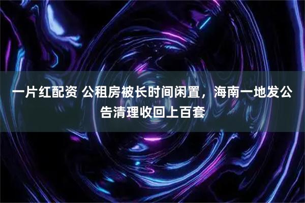 一片红配资 公租房被长时间闲置,海南一地发公告清理收回上百套